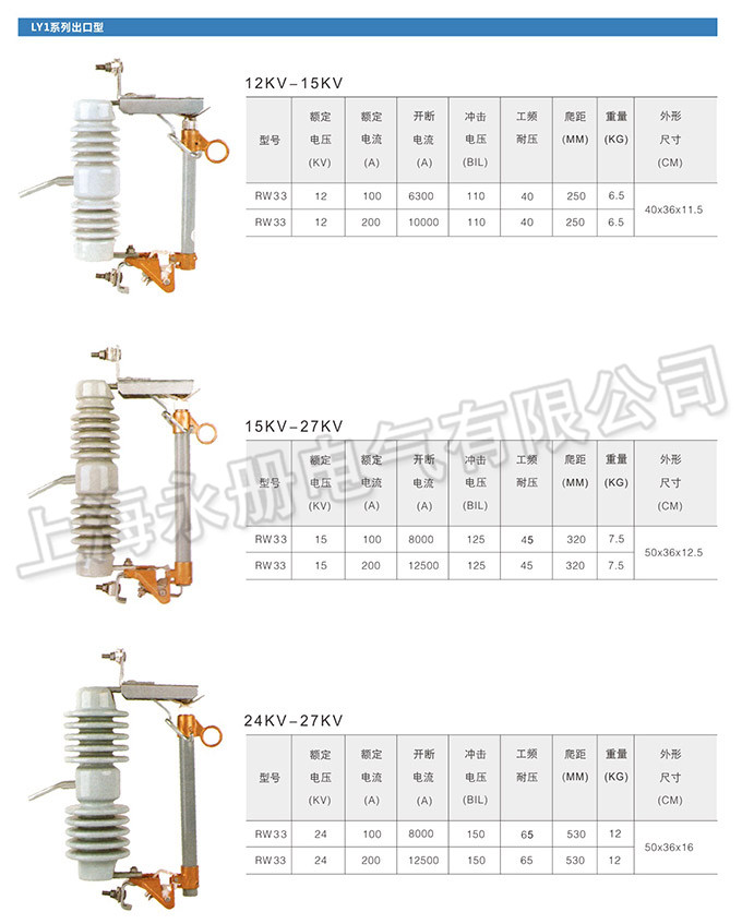 跌落式熔断器的技术参数