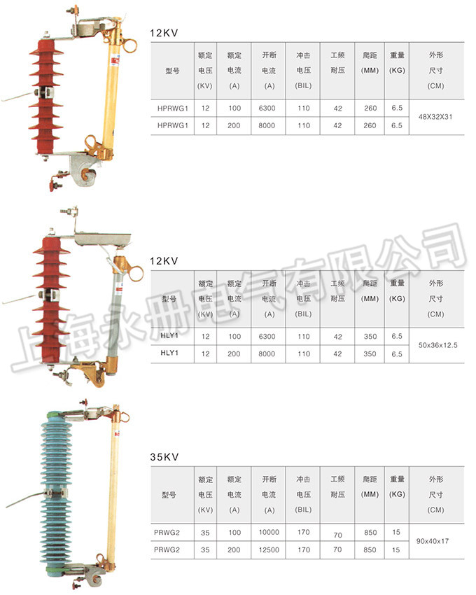 跌落式熔断器的技术参数